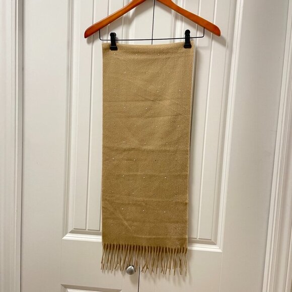 Vintage Rhinestone Fringe Scarf Camel - Picture 2 of 8